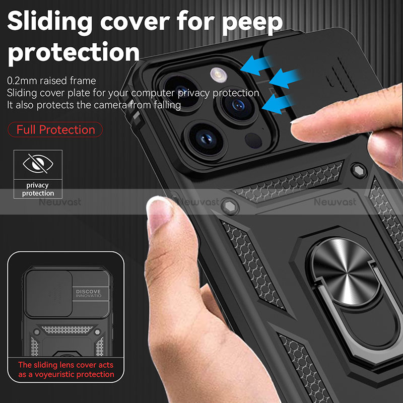 Silicone Matte Finish and Plastic Back Cover Case with Magnetic Finger Ring Stand MQ1 for Apple iPhone 14 Pro Max