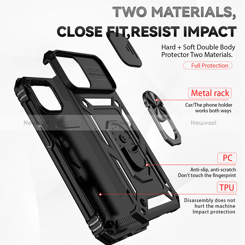 Silicone Matte Finish and Plastic Back Cover Case with Magnetic Finger Ring Stand MQ1 for Apple iPhone 15