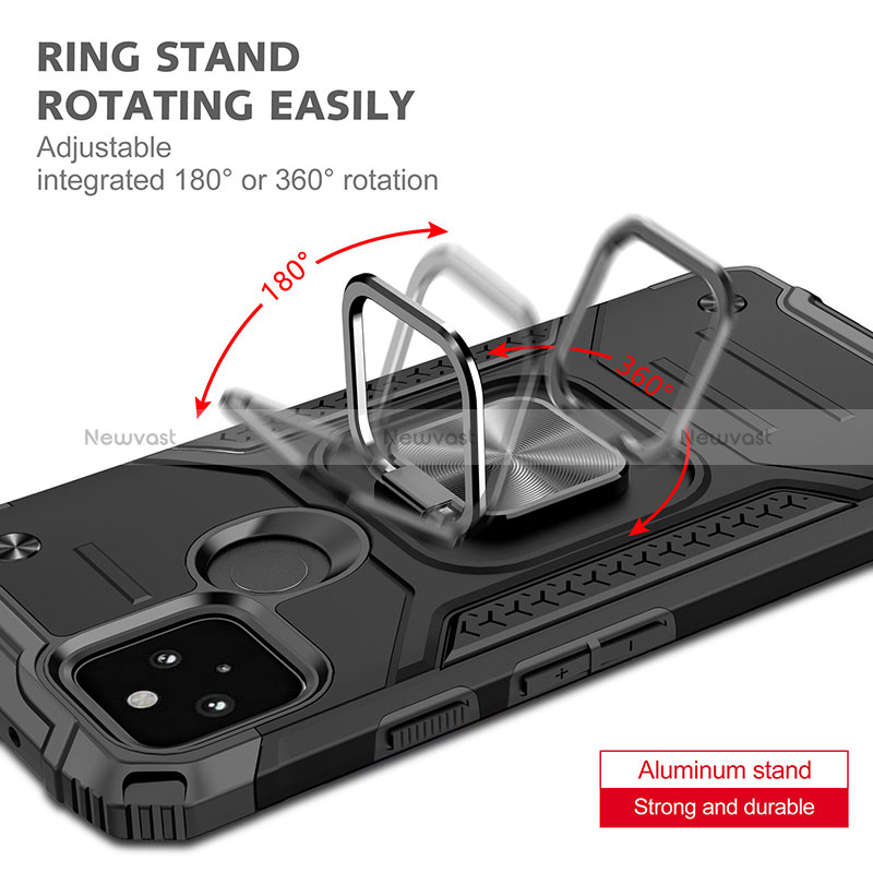 Silicone Matte Finish and Plastic Back Cover Case with Magnetic Finger Ring Stand MQ1 for Google Pixel 5