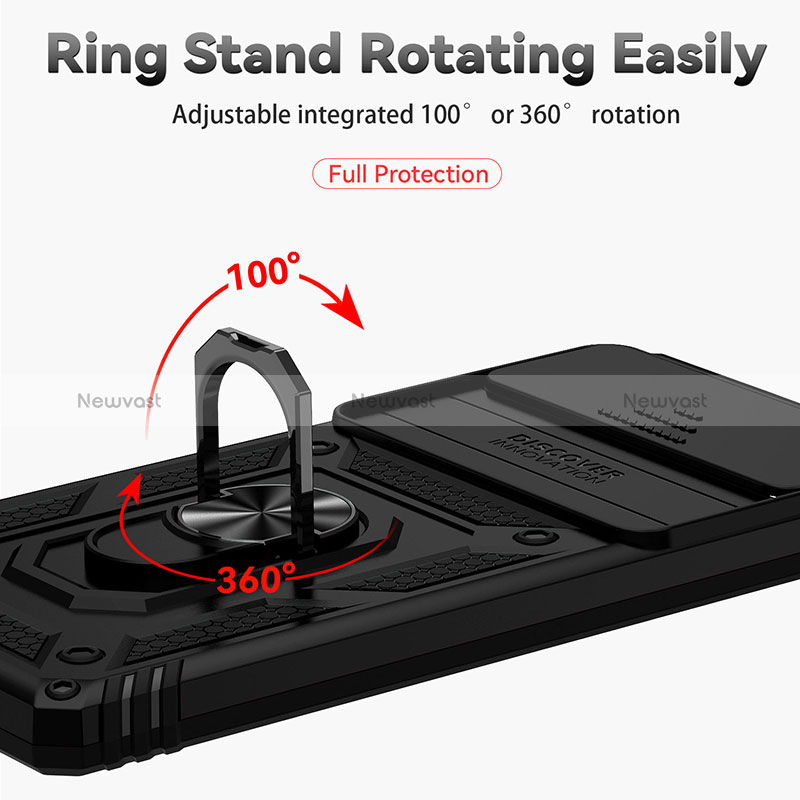 Silicone Matte Finish and Plastic Back Cover Case with Magnetic Finger Ring Stand MQ1 for Google Pixel 6 5G