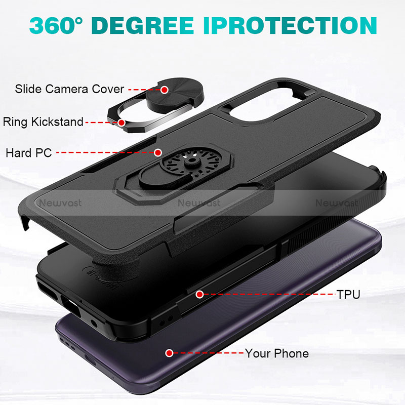 Silicone Matte Finish and Plastic Back Cover Case with Magnetic Finger Ring Stand MQ1 for Motorola Moto G41