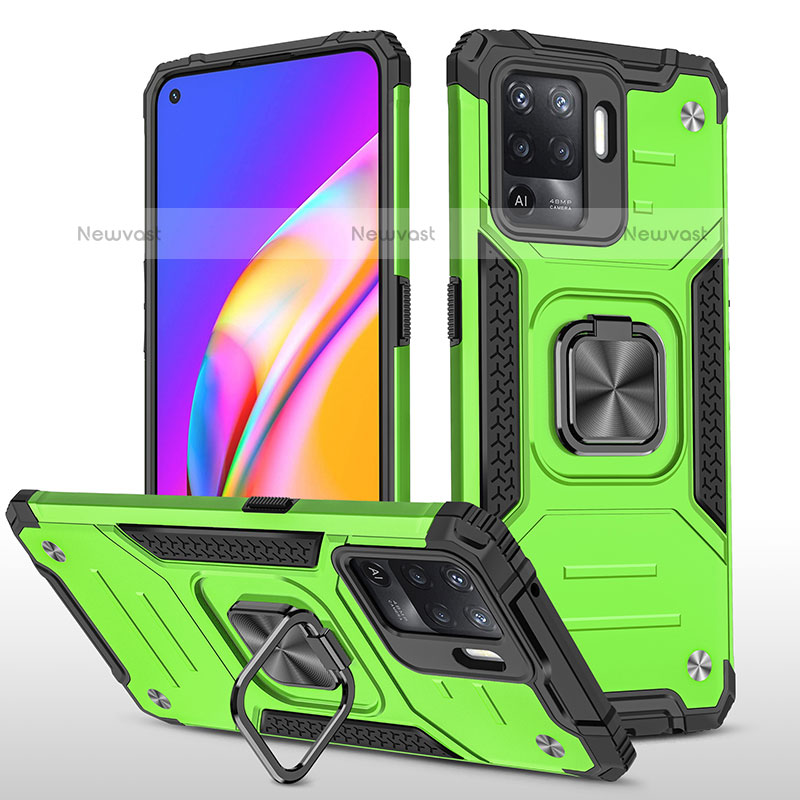 Silicone Matte Finish and Plastic Back Cover Case with Magnetic Finger Ring Stand MQ1 for Oppo F19 Pro Green