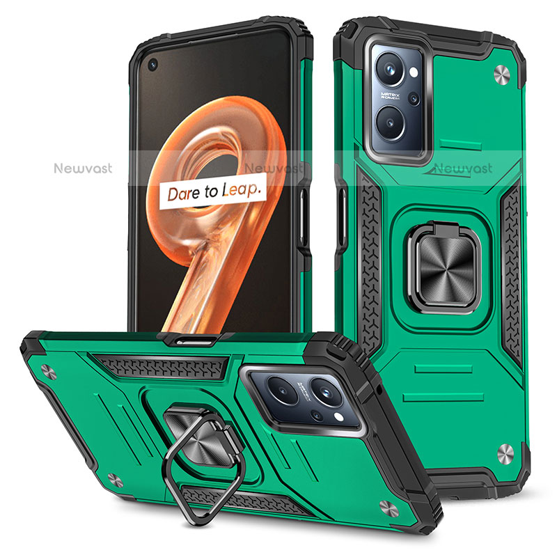 Silicone Matte Finish and Plastic Back Cover Case with Magnetic Finger Ring Stand MQ1 for Oppo K10 4G Midnight Green