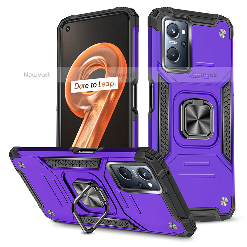 Silicone Matte Finish and Plastic Back Cover Case with Magnetic Finger Ring Stand MQ1 for Oppo K10 4G Purple