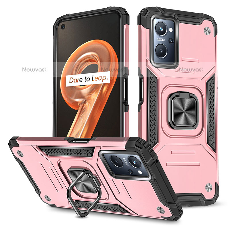 Silicone Matte Finish and Plastic Back Cover Case with Magnetic Finger Ring Stand MQ1 for Oppo K10 4G Rose Gold