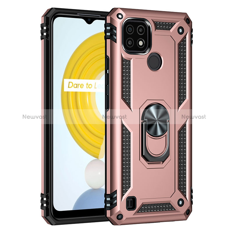 Silicone Matte Finish and Plastic Back Cover Case with Magnetic Finger Ring Stand MQ1 for Realme C21