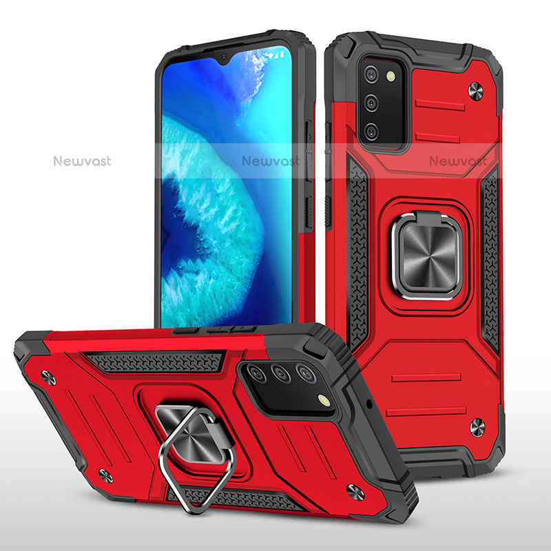 Silicone Matte Finish and Plastic Back Cover Case with Magnetic Finger Ring Stand MQ1 for Samsung Galaxy A02s Red