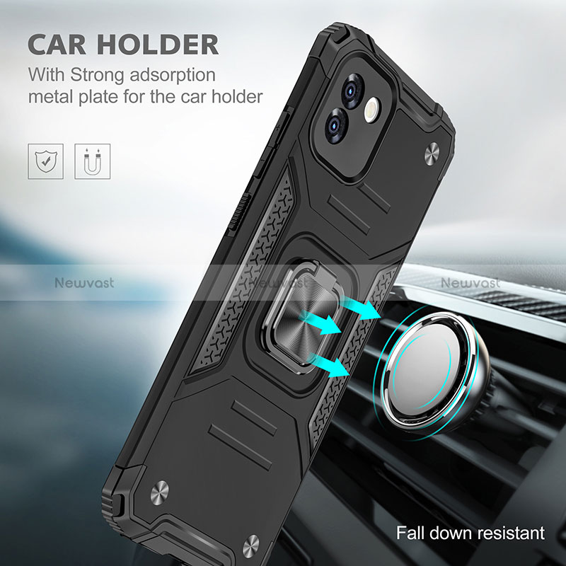 Silicone Matte Finish and Plastic Back Cover Case with Magnetic Finger Ring Stand MQ1 for Samsung Galaxy A03