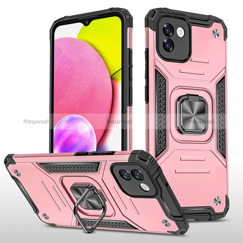 Silicone Matte Finish and Plastic Back Cover Case with Magnetic Finger Ring Stand MQ1 for Samsung Galaxy A03