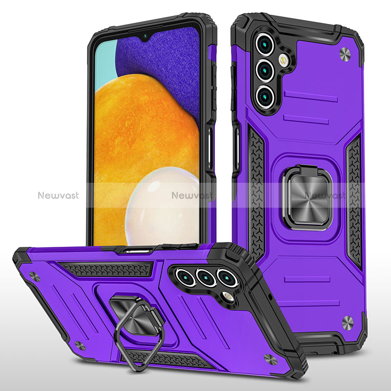 Silicone Matte Finish and Plastic Back Cover Case with Magnetic Finger Ring Stand MQ1 for Samsung Galaxy A04s Purple
