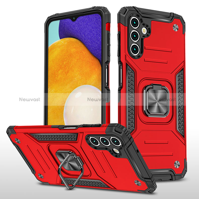 Silicone Matte Finish and Plastic Back Cover Case with Magnetic Finger Ring Stand MQ1 for Samsung Galaxy A04s Red