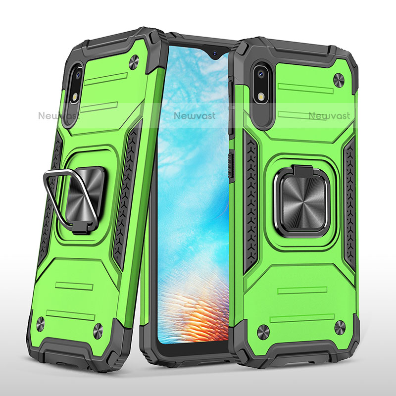 Silicone Matte Finish and Plastic Back Cover Case with Magnetic Finger Ring Stand MQ1 for Samsung Galaxy A10e Green