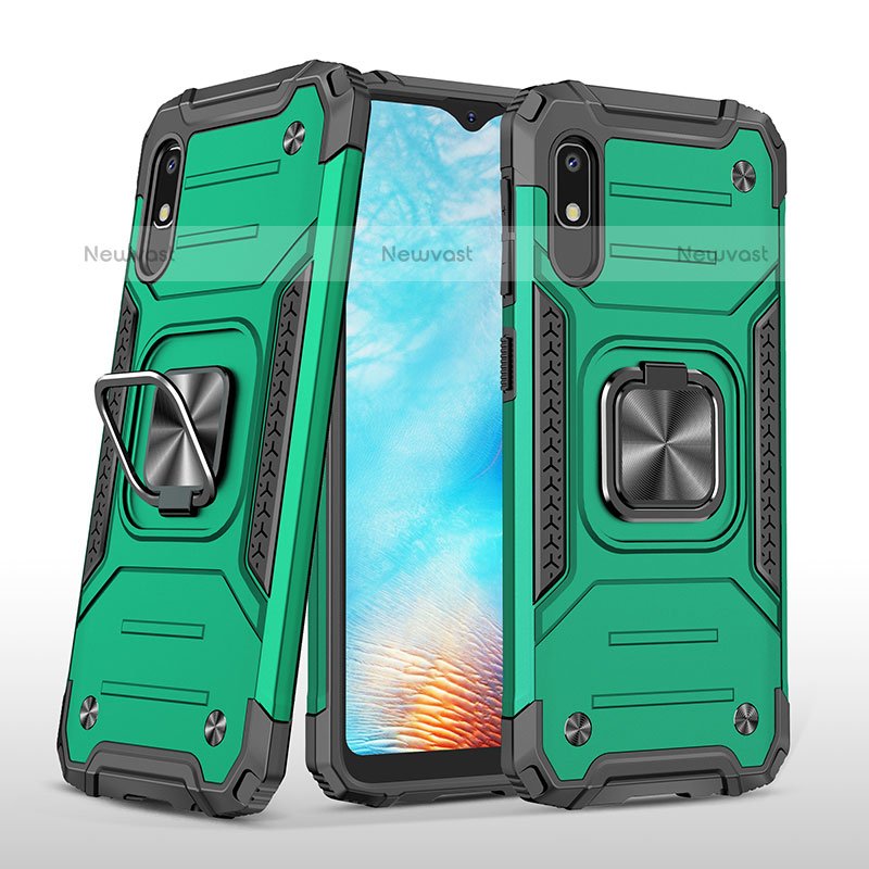 Silicone Matte Finish and Plastic Back Cover Case with Magnetic Finger Ring Stand MQ1 for Samsung Galaxy A10e Midnight Green