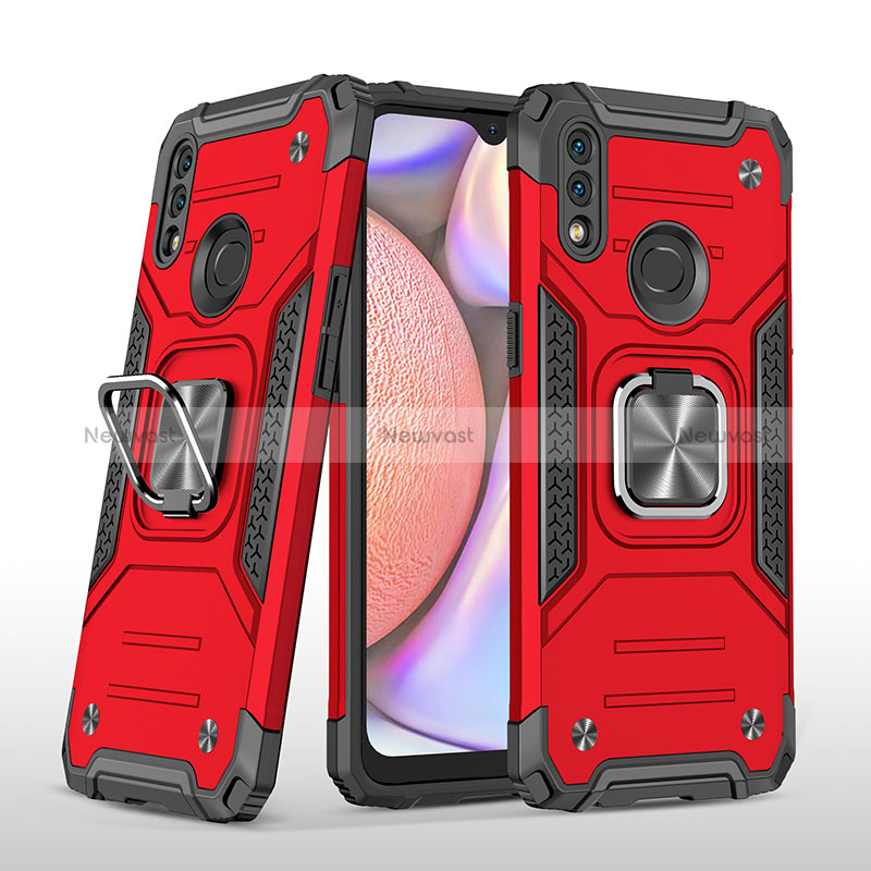 Silicone Matte Finish and Plastic Back Cover Case with Magnetic Finger Ring Stand MQ1 for Samsung Galaxy A10s Red