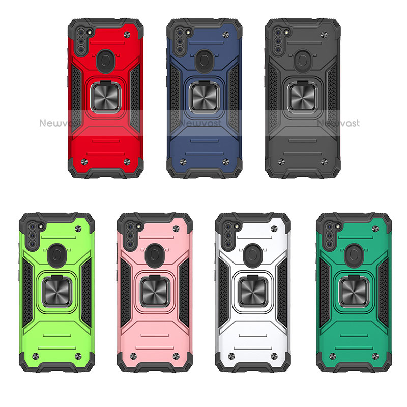 Silicone Matte Finish and Plastic Back Cover Case with Magnetic Finger Ring Stand MQ1 for Samsung Galaxy A11