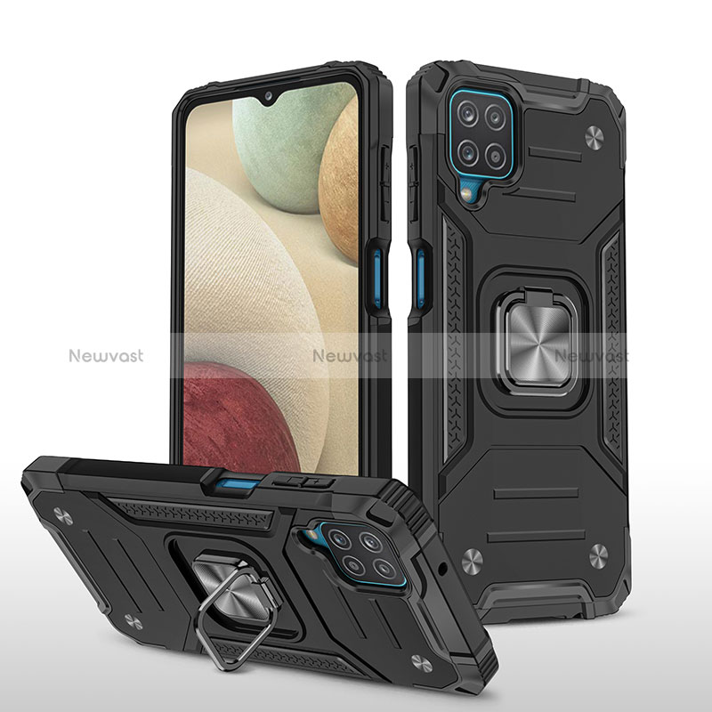 Silicone Matte Finish and Plastic Back Cover Case with Magnetic Finger Ring Stand MQ1 for Samsung Galaxy A12 Nacho