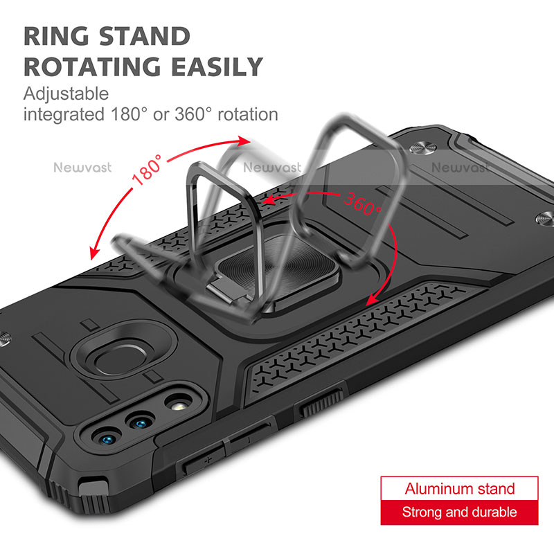 Silicone Matte Finish and Plastic Back Cover Case with Magnetic Finger Ring Stand MQ1 for Samsung Galaxy A20