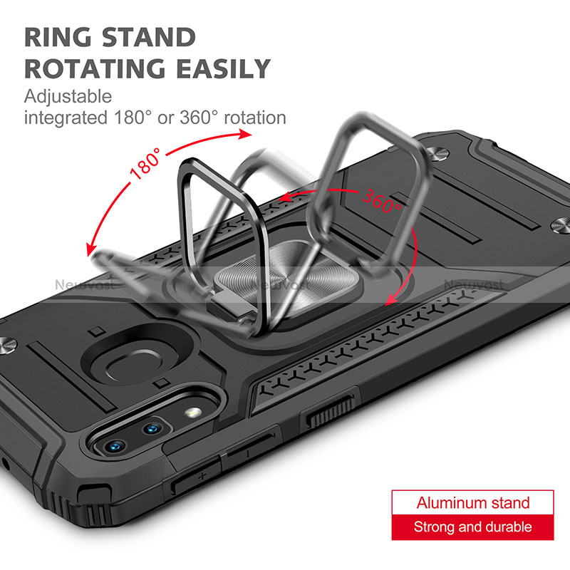 Silicone Matte Finish and Plastic Back Cover Case with Magnetic Finger Ring Stand MQ1 for Samsung Galaxy A20e