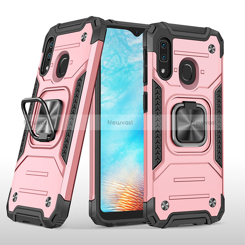 Silicone Matte Finish and Plastic Back Cover Case with Magnetic Finger Ring Stand MQ1 for Samsung Galaxy A20e Rose Gold