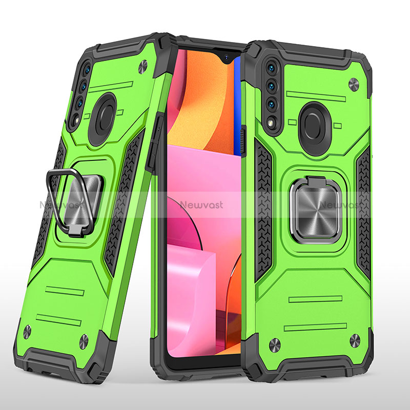 Silicone Matte Finish and Plastic Back Cover Case with Magnetic Finger Ring Stand MQ1 for Samsung Galaxy A20s