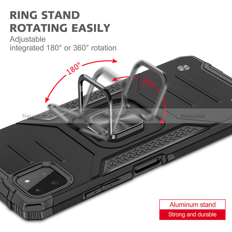 Silicone Matte Finish and Plastic Back Cover Case with Magnetic Finger Ring Stand MQ1 for Samsung Galaxy A22s 5G