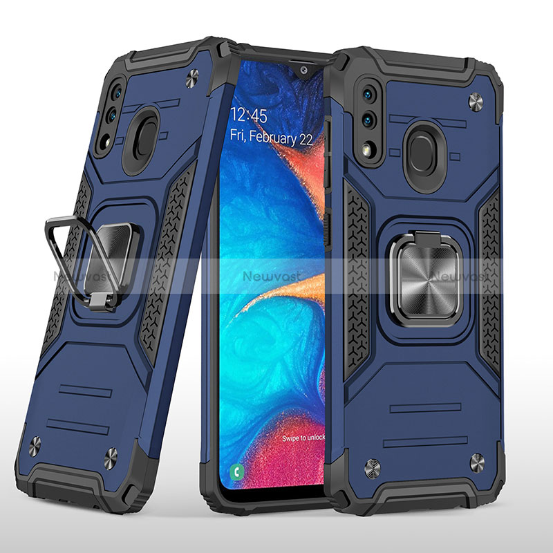 Silicone Matte Finish and Plastic Back Cover Case with Magnetic Finger Ring Stand MQ1 for Samsung Galaxy A30 Blue