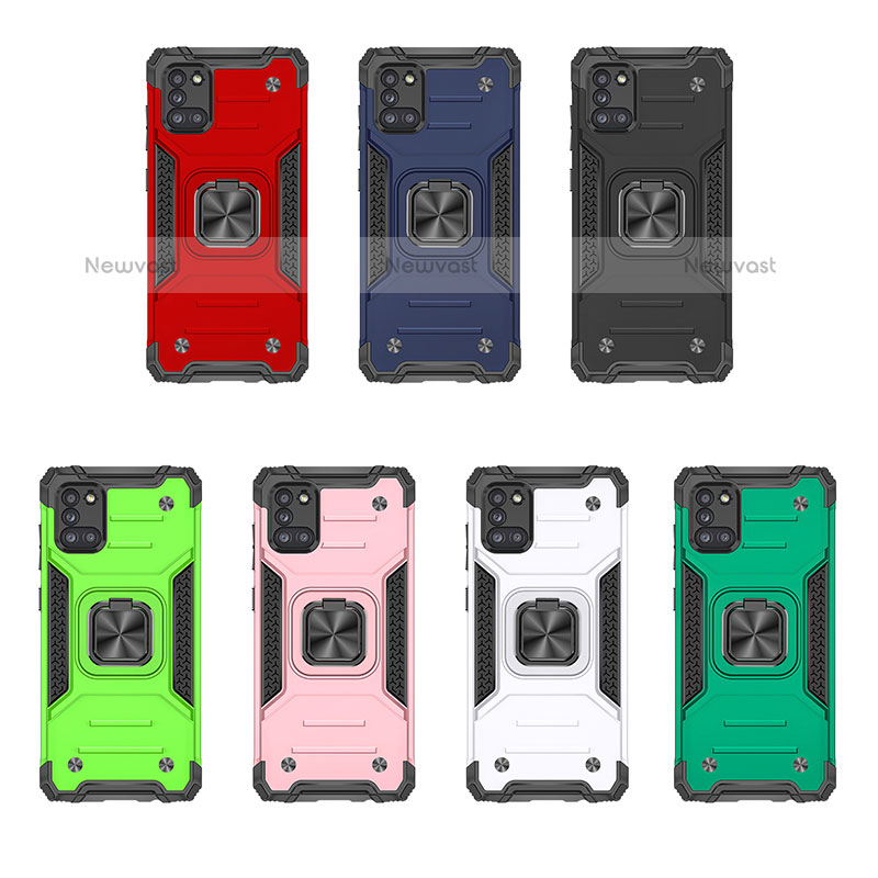 Silicone Matte Finish and Plastic Back Cover Case with Magnetic Finger Ring Stand MQ1 for Samsung Galaxy A31