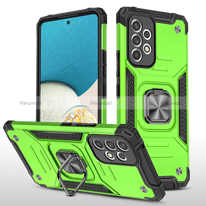 Silicone Matte Finish and Plastic Back Cover Case with Magnetic Finger Ring Stand MQ1 for Samsung Galaxy A33 5G Green