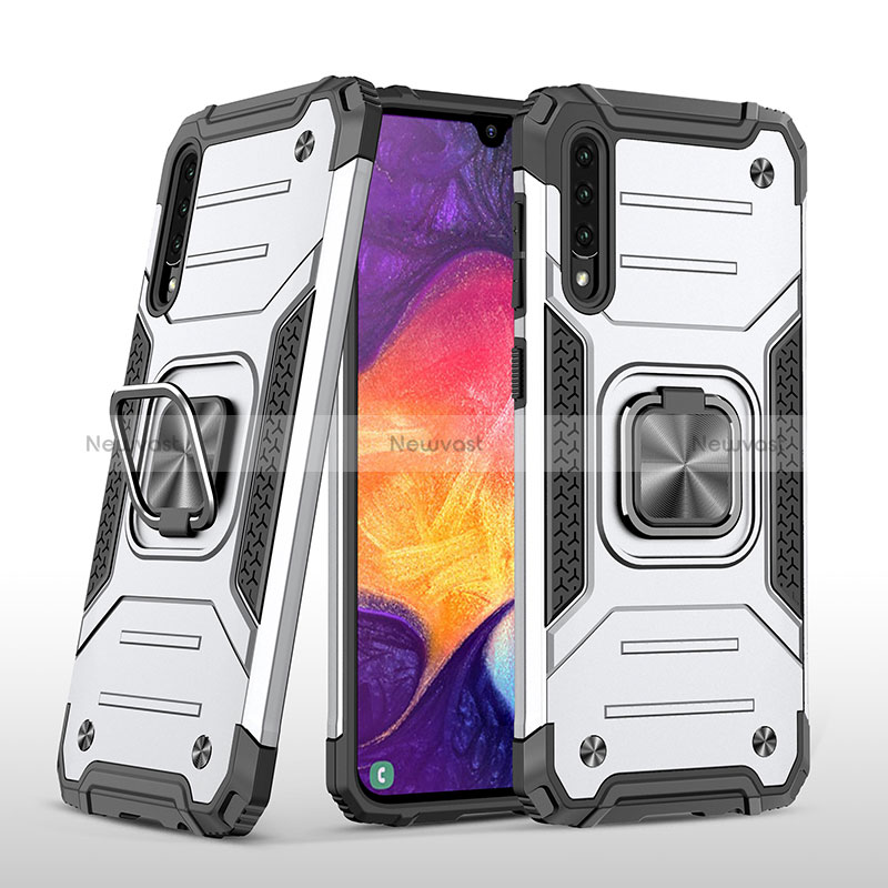 Silicone Matte Finish and Plastic Back Cover Case with Magnetic Finger Ring Stand MQ1 for Samsung Galaxy A50