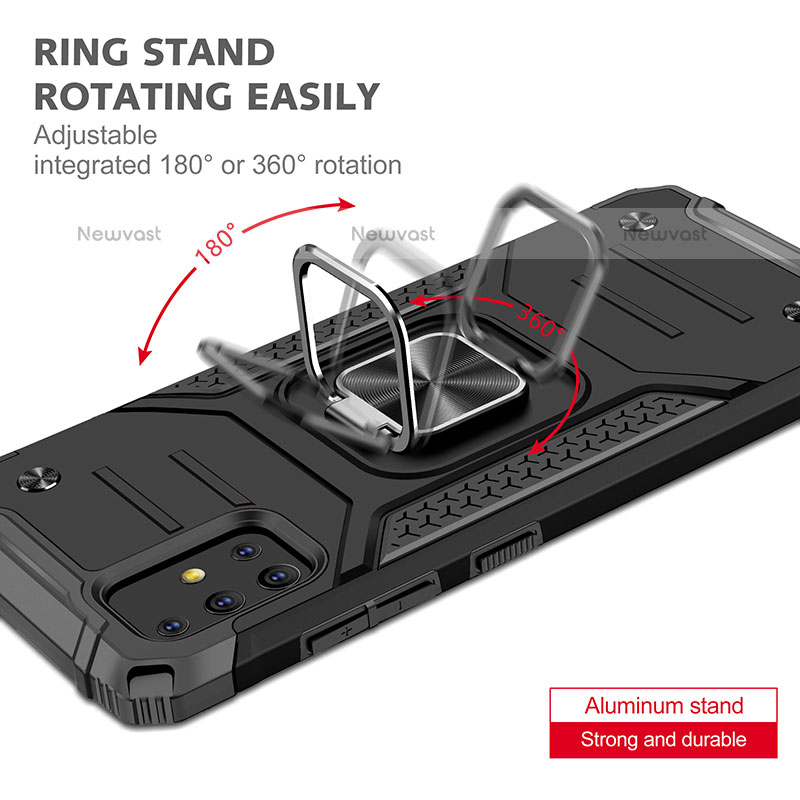 Silicone Matte Finish and Plastic Back Cover Case with Magnetic Finger Ring Stand MQ1 for Samsung Galaxy A51 4G