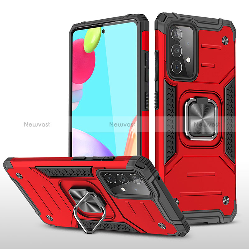 Silicone Matte Finish and Plastic Back Cover Case with Magnetic Finger Ring Stand MQ1 for Samsung Galaxy A52 4G Red