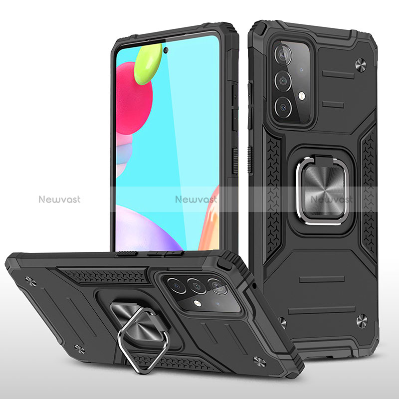 Silicone Matte Finish and Plastic Back Cover Case with Magnetic Finger Ring Stand MQ1 for Samsung Galaxy A52s 5G Black