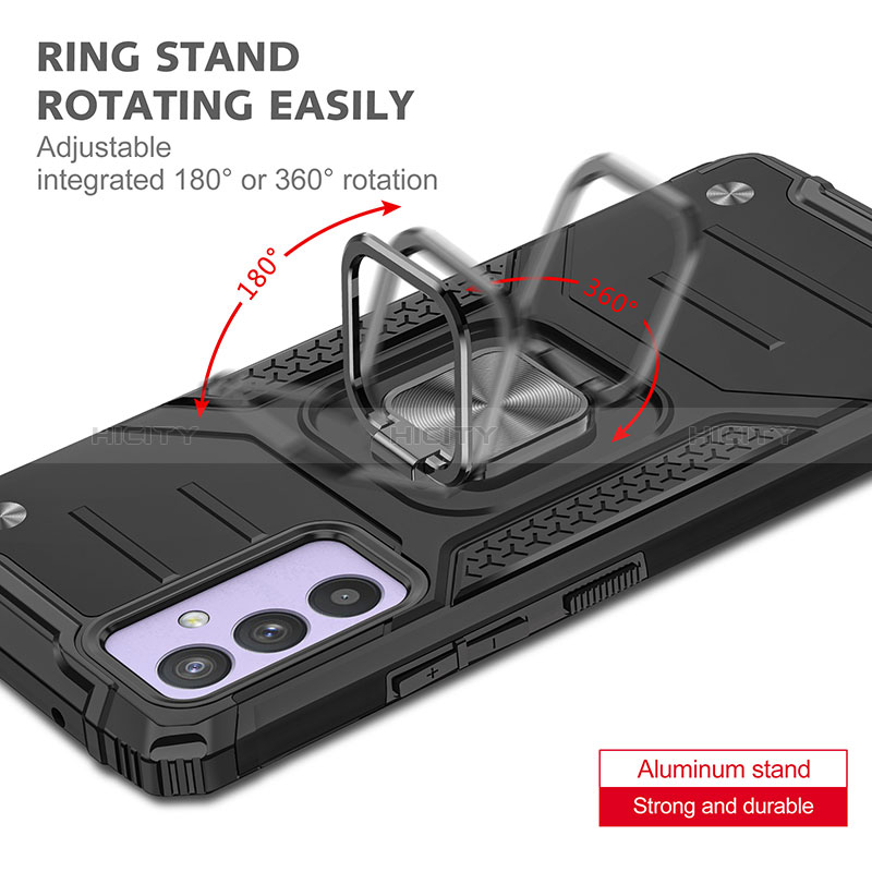 Silicone Matte Finish and Plastic Back Cover Case with Magnetic Finger Ring Stand MQ1 for Samsung Galaxy A54 5G