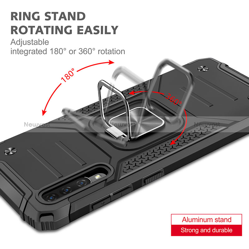 Silicone Matte Finish and Plastic Back Cover Case with Magnetic Finger Ring Stand MQ1 for Samsung Galaxy A70