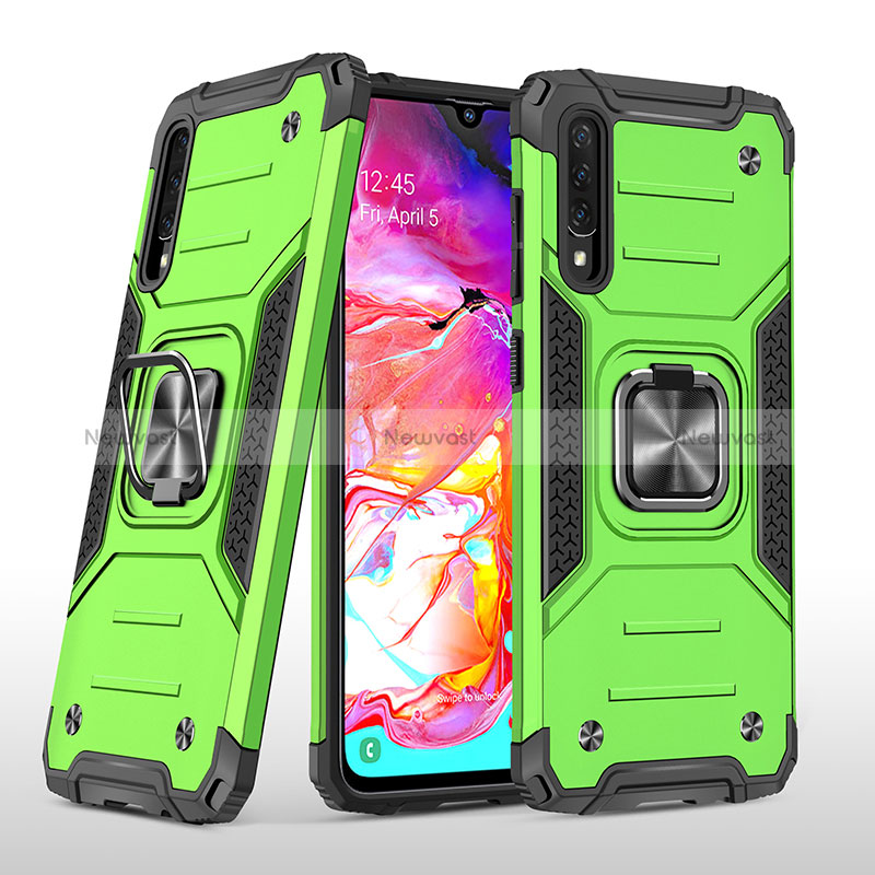 Silicone Matte Finish and Plastic Back Cover Case with Magnetic Finger Ring Stand MQ1 for Samsung Galaxy A70