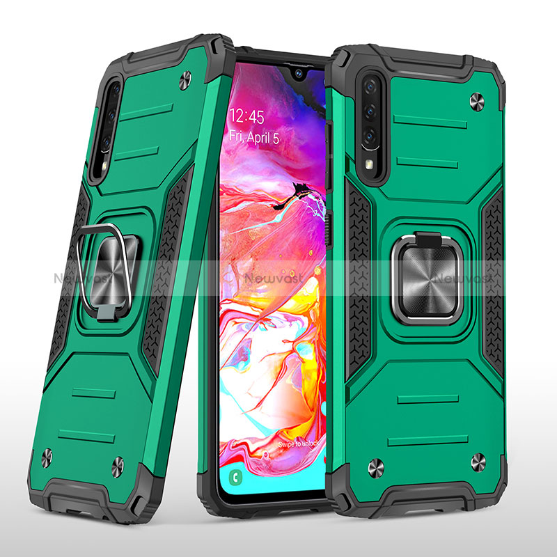 Silicone Matte Finish and Plastic Back Cover Case with Magnetic Finger Ring Stand MQ1 for Samsung Galaxy A70S