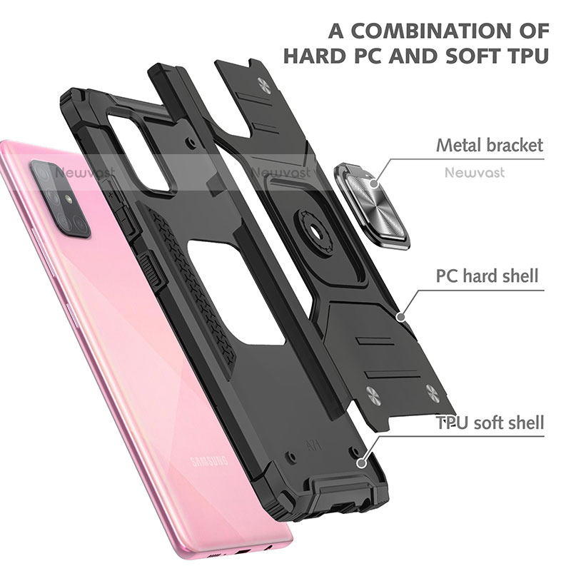 Silicone Matte Finish and Plastic Back Cover Case with Magnetic Finger Ring Stand MQ1 for Samsung Galaxy A71 4G A715