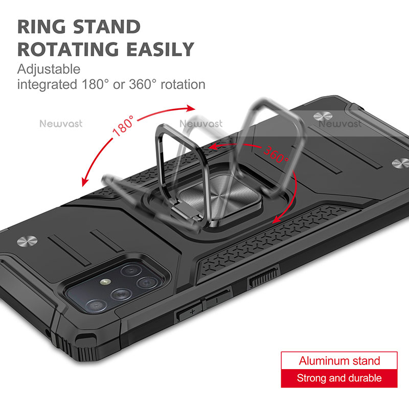 Silicone Matte Finish and Plastic Back Cover Case with Magnetic Finger Ring Stand MQ1 for Samsung Galaxy A71 4G A715