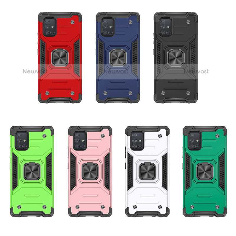 Silicone Matte Finish and Plastic Back Cover Case with Magnetic Finger Ring Stand MQ1 for Samsung Galaxy A71 4G A715