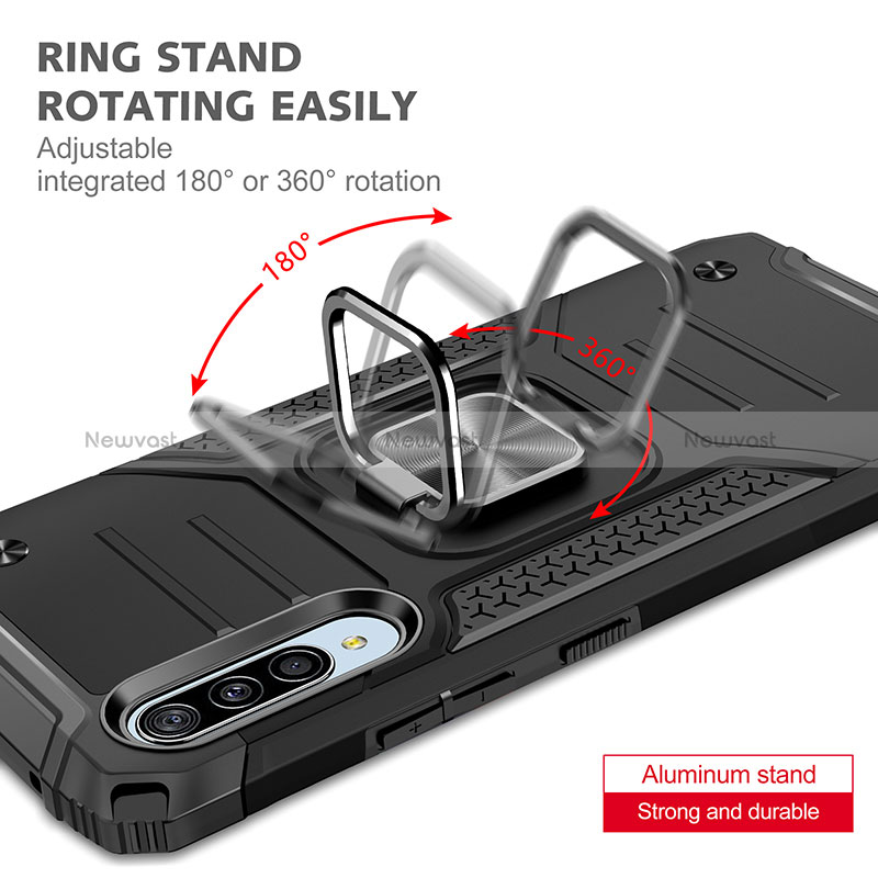 Silicone Matte Finish and Plastic Back Cover Case with Magnetic Finger Ring Stand MQ1 for Samsung Galaxy A90 5G