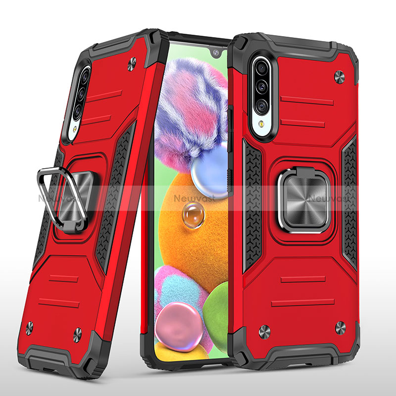 Silicone Matte Finish and Plastic Back Cover Case with Magnetic Finger Ring Stand MQ1 for Samsung Galaxy A90 5G