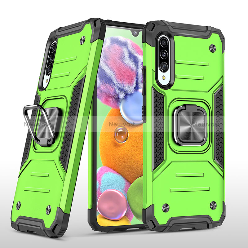 Silicone Matte Finish and Plastic Back Cover Case with Magnetic Finger Ring Stand MQ1 for Samsung Galaxy A90 5G