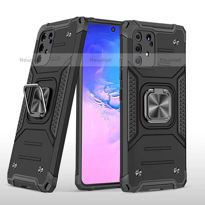 Silicone Matte Finish and Plastic Back Cover Case with Magnetic Finger Ring Stand MQ1 for Samsung Galaxy A91