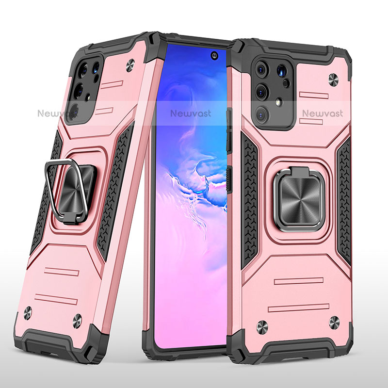 Silicone Matte Finish and Plastic Back Cover Case with Magnetic Finger Ring Stand MQ1 for Samsung Galaxy A91