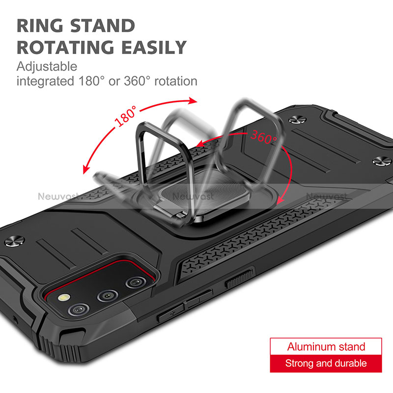 Silicone Matte Finish and Plastic Back Cover Case with Magnetic Finger Ring Stand MQ1 for Samsung Galaxy F02S SM-E025F