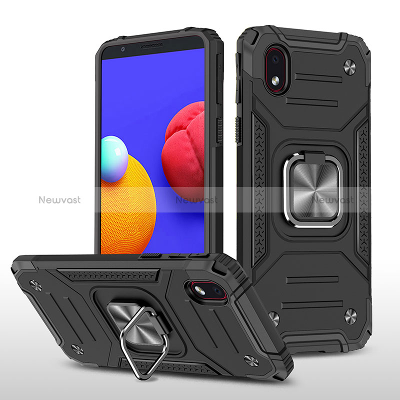 Silicone Matte Finish and Plastic Back Cover Case with Magnetic Finger Ring Stand MQ1 for Samsung Galaxy M01 Core