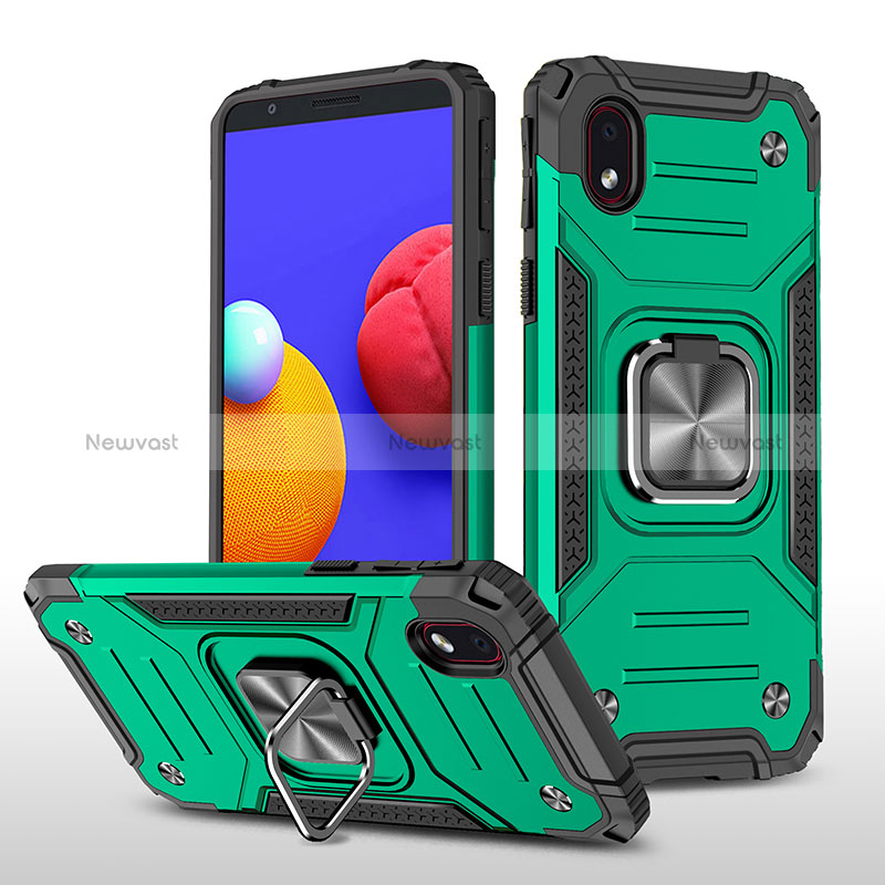 Silicone Matte Finish and Plastic Back Cover Case with Magnetic Finger Ring Stand MQ1 for Samsung Galaxy M01 Core