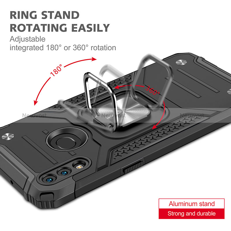 Silicone Matte Finish and Plastic Back Cover Case with Magnetic Finger Ring Stand MQ1 for Samsung Galaxy M01s