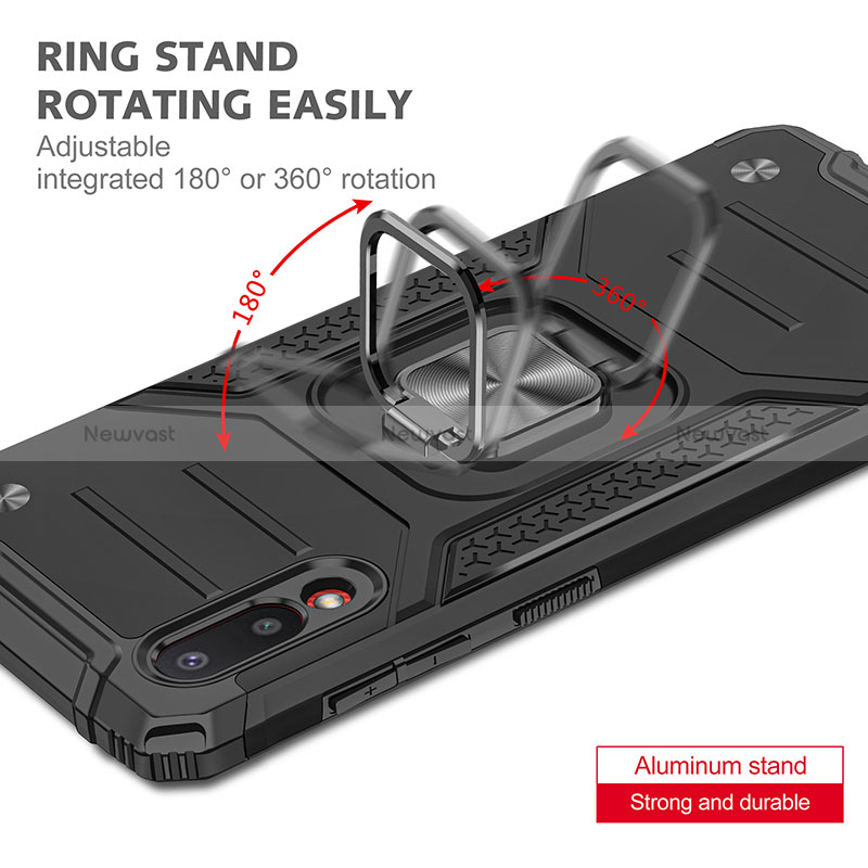 Silicone Matte Finish and Plastic Back Cover Case with Magnetic Finger Ring Stand MQ1 for Samsung Galaxy M02