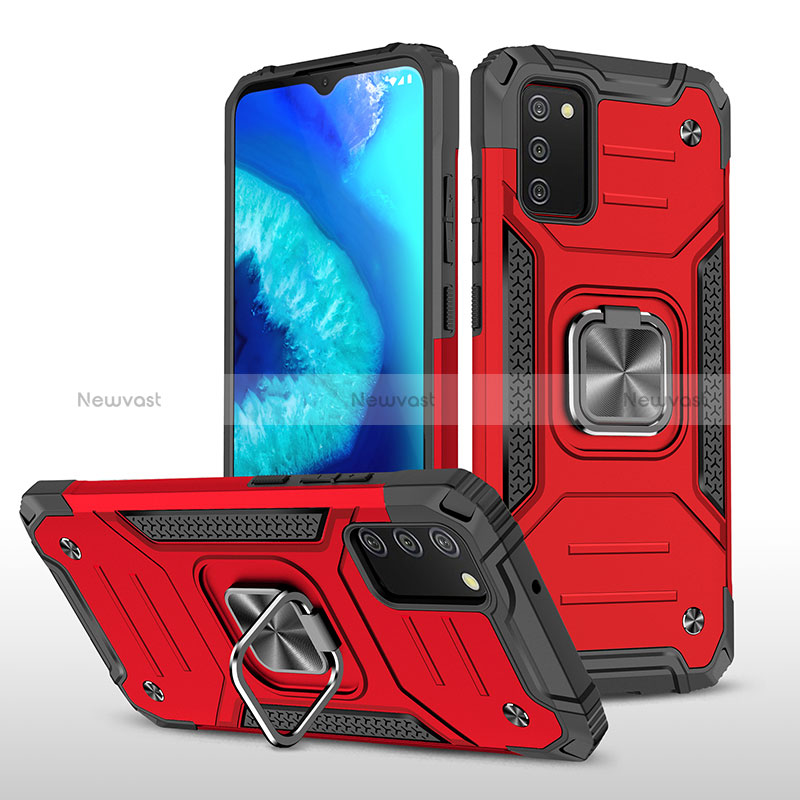 Silicone Matte Finish and Plastic Back Cover Case with Magnetic Finger Ring Stand MQ1 for Samsung Galaxy M02s Red